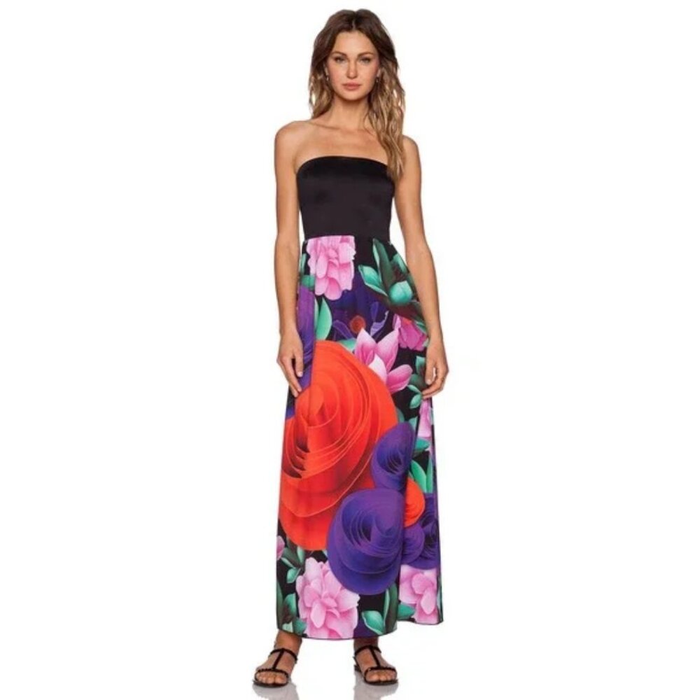 Clover Canyon Lotus Garden Floral Strapless Maxi Dress